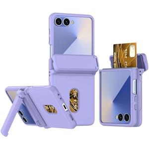 Asuwish Phone Case for Samsung Galaxy Z Flip 7 5G 2025 Cover and Cell Accessories Card Holder Slot Stand Kickstand Silicone Slim Hybrid Dual Layer Protective ZFlip7 Z7 G Flip7 7Z Women Men Purple