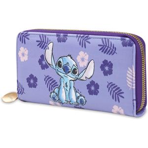 Disney Stitch Wallet Women Teenagers Girls Zip Around Card Cash Coin Purse Cute Clutch Wallet for Travel Work Gifts for Her (Purple Stitch)