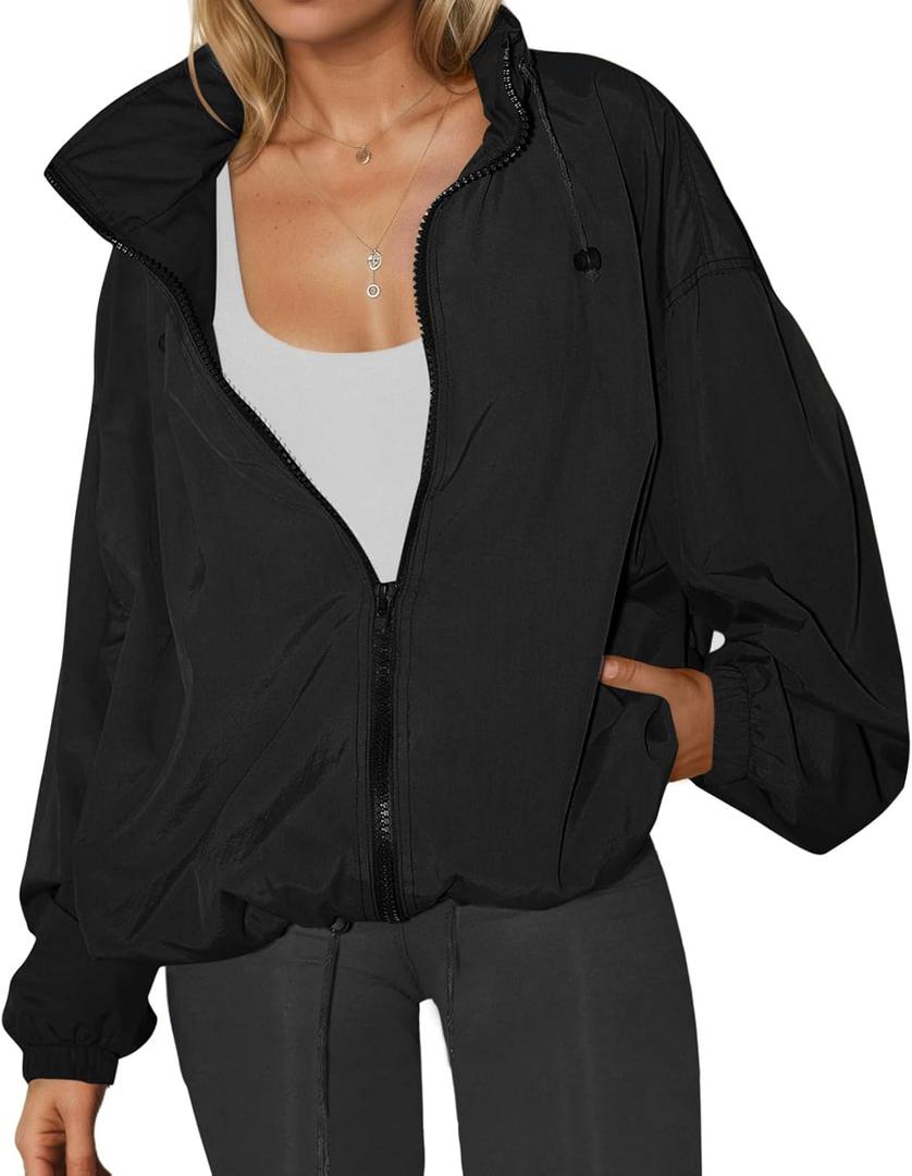 Yousify Womens Waterproof Rain Jackets Lightweight Zip Up Raincoat Outdoor Hiking Hooded Windbreaker with Pocket (X-Small, Black)