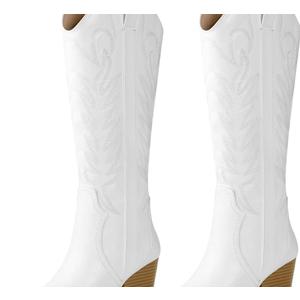 Arromic Cowboy Boots for Women Comfortable Womens Embroidered Western Cowgirl Knee High Boots Pointed Toe Zipper Chunky Heel Country Outfit Retro Tall Boots 7