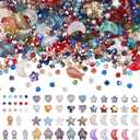 PH PandaHall 1320pcs Faceted Glass Beads Crystal Beads AB Color Cut Beads Sparkling Star Heart Turtle Beads Top Drilled Craft Beads for Bracelet Necklace Jewellery Making DIY Crafts 4~18mm