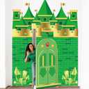 4Pcs Green Castle Door Cover Witch Party Castle Themed Door Hanging Banner Decorations Fairytale Porch Signs Backdrop for Holiday Wizard Princess Birthday Party Supplies Home Bar Backyard Decoration