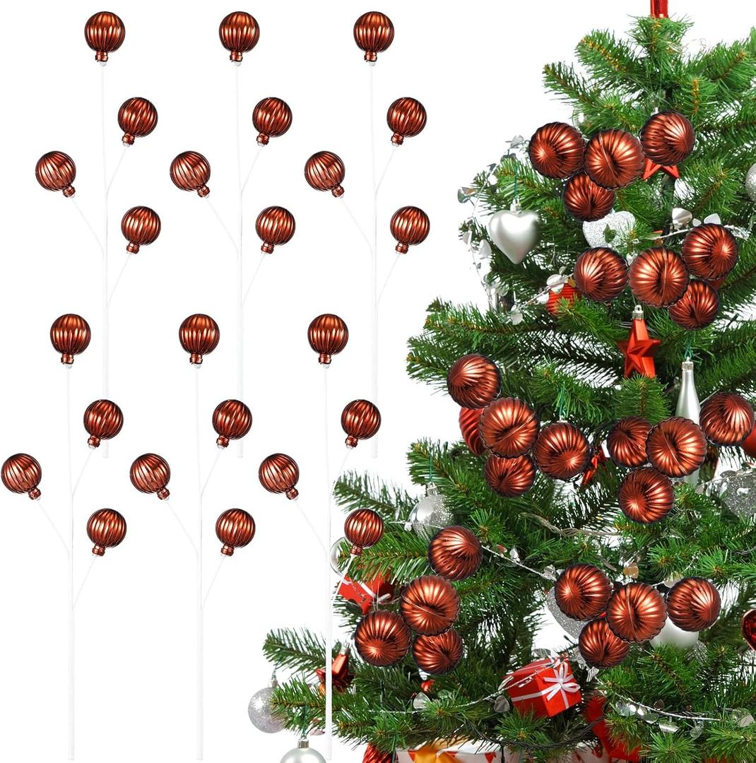 6 Pcs Christmas Ball Ornament 11.8 Inch Christmas Tree Ball Picks Decor Xmas Tree Topper for Xmas Vase Wreath Stairs Garland Decoration Supplies(Light Brown)