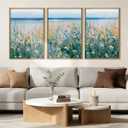 Blue Seaside Cyan Floral Wall Decor Wildflower Canvas Painting Framed Floral Prints Decor for Living Room Bedroom 16x24 Inch Set of 3