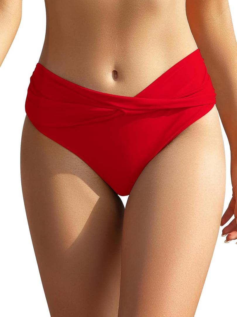 SHEKINI Women's Bikini Bottom Twist Front Cheeky Swimsuit Ruched Bathing Suit Bottoms (Medium)