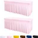 ManMengJi Table Cover and Table Skirt One-Piece for Folding Tables, 6FT Spandex Fitted Tablecloth with Ruffles Skirt for Weddings, Banquets, Parties, Vendors (Pink 2Pack)