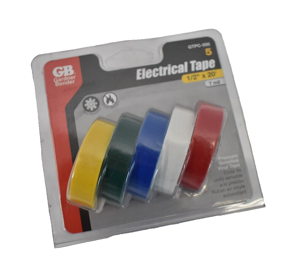 Gardner Bender GTPB-550 Electrical Tape, ½ in x 20 ft, Durable, Easy-Wrap, Flame Retardant, 8 Pk