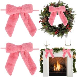 AIMUDI Pink Valentine's Day Bows 7''9'' Faux Fur Present Bows Premade Bows for Gift Wrapping Baskets Wreaths Home Outdoor Christmas Decoration, 6 PCs