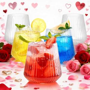 BESTSTAR 36 Pcs 12 oz Plastic Clear Ribbed Glasses, Origami Ripple Disposable Champagne Glasses Elegant Whiskey Glasses Ideal for Weddings, Bars, Christmas, Halloween, Pool Party, Daily Use