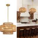 17.7Boho Rattan Chandelier for Dining Room, 4-Light Hand Woven Pendant Light Fixture Farmhouse Rustic Ceiling Hanging for Kitchen Island Bedroom Living Room Nursery Foyer, 17.7 Brown