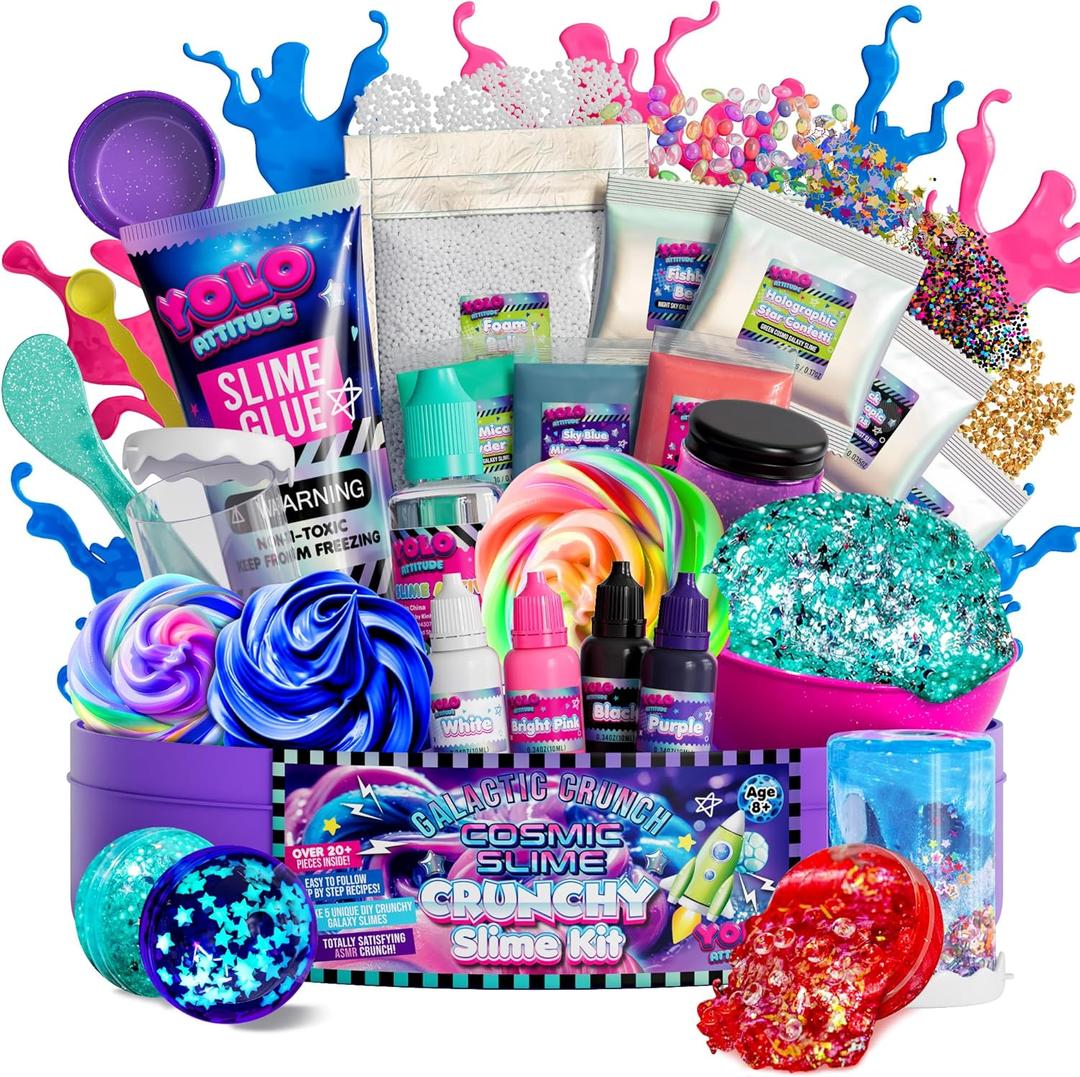 YOLO Galaxy Slime Kit for Kids  DIY Glow in the Dark Space Slime with 20+ Add-Ins | Easter and Birthday Gift for Boys & Girls Ages 812, Stocking Stuffer, Creative Toy Set