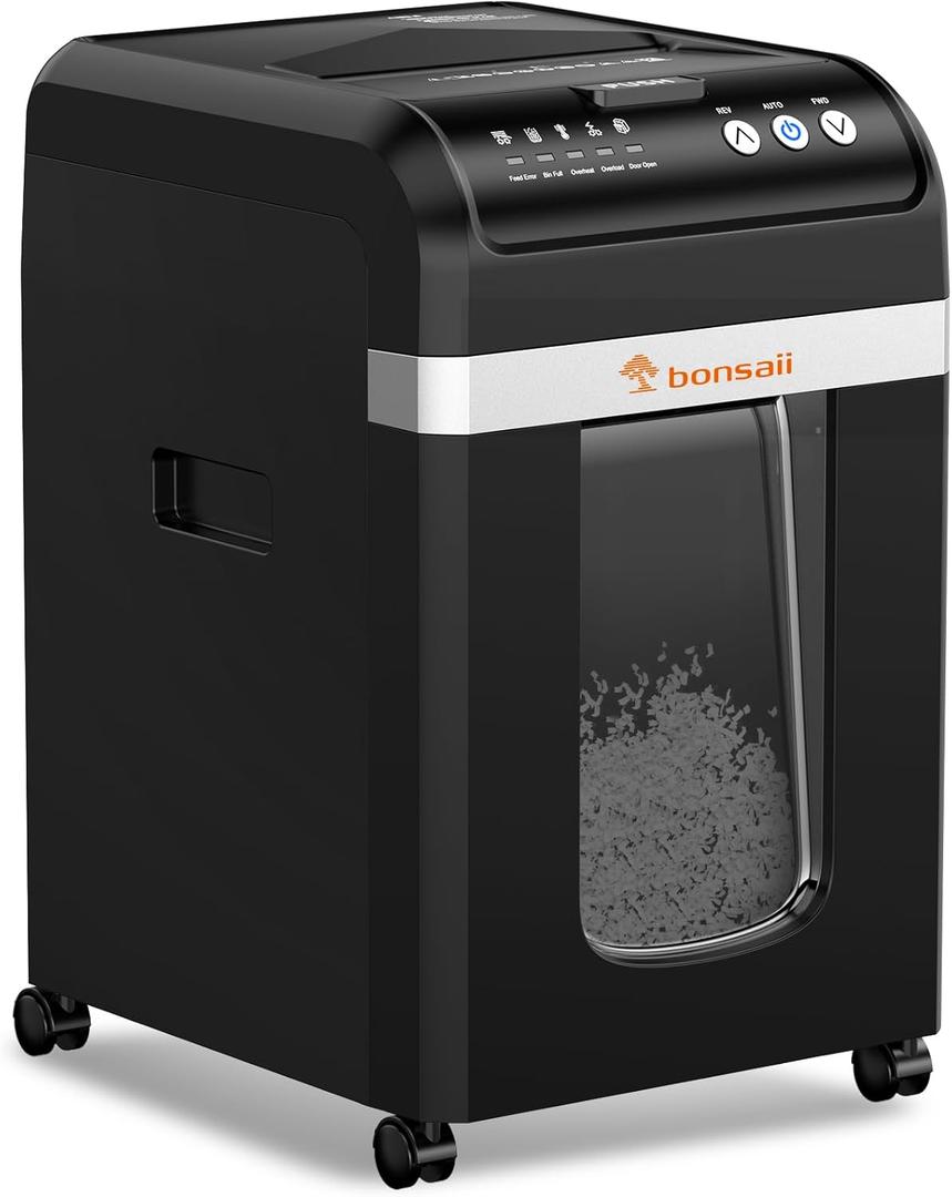 Bonsaii 200-Sheet Auto Feed Paper Shredder, 60-Min Nonstop Heavy Duty Shredders for Office, 8.1-Gal Bin, P4 High Security Micro Cut Large Commercial Paper Shredder for Business (C283-A New Version)