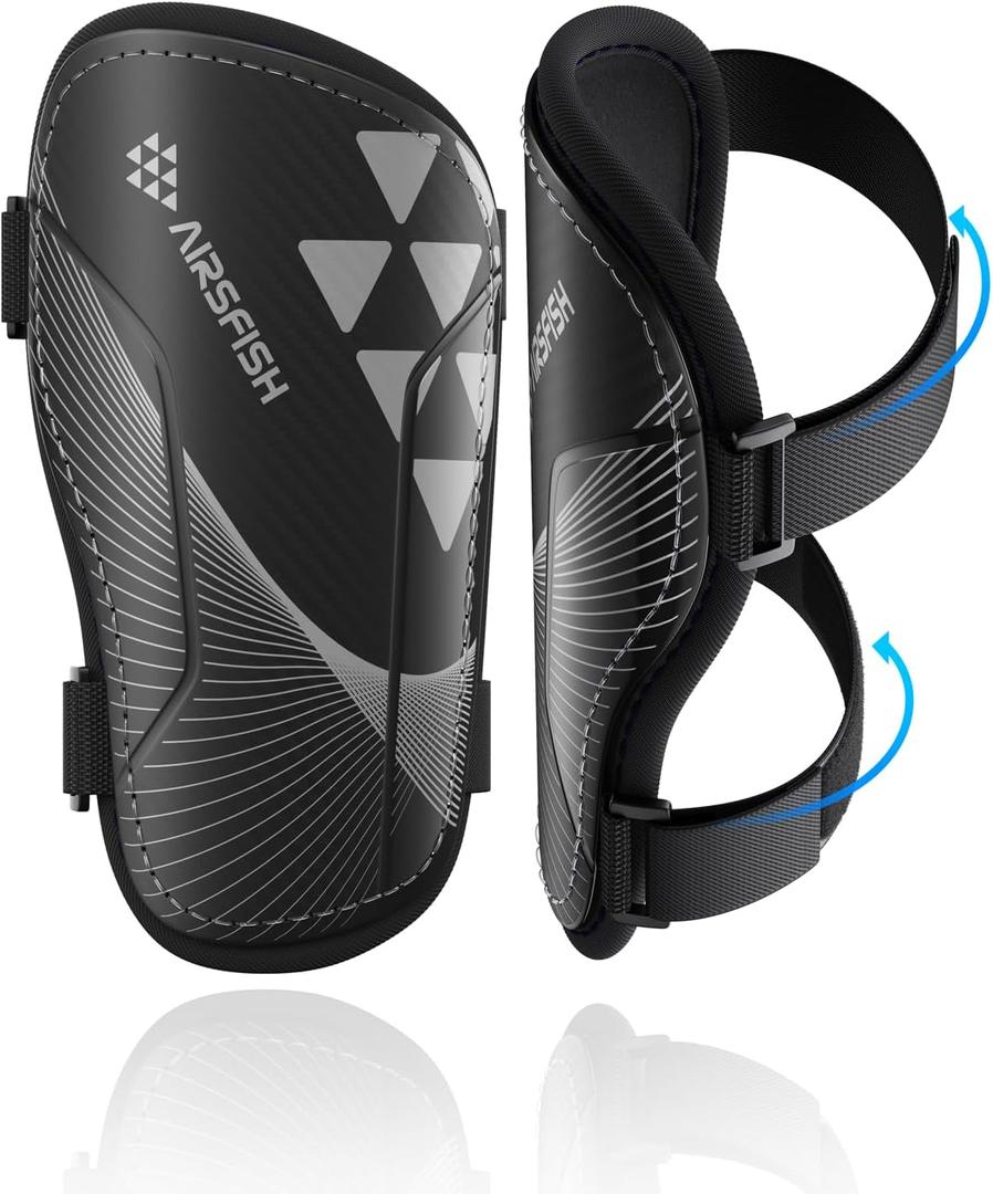 Shin Guards Soccer Kids Youth, CE Certified Airsfish Shin Guard Protection Gear for 2-18 Years Old Boys Girls Teenagers High Impact Resistant Breathable Comfortable 1 Pair, Size: Medium