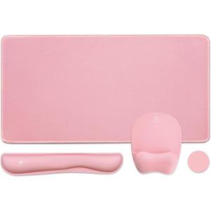 WB WEIRDBEAST Keyboard Wrist Rest Large Mouse Pad Wrist Support for Computer, 4 in 1 Memory Foam Keyboard Pad Desk Mat Ergonomic Hand Rest Wrist Cushion for Home Office Gaming, Pink