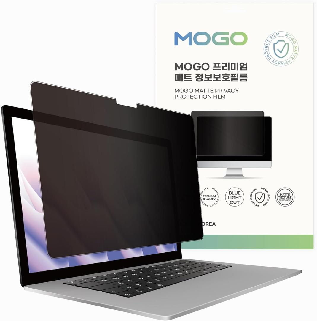 MOGO Privacy Screen Filter for MacBook Pro 14 Inch (2021-2024, M1/M2/M3/M4) for Model A2442, A2779, A2918, A2992, A3112, A3185, A3401 - Keep Data Secure Anywhere, Dual Matte Anti-Spy Protector with Blue Light Blocking, Anti Glare & Scratch Resistant Film