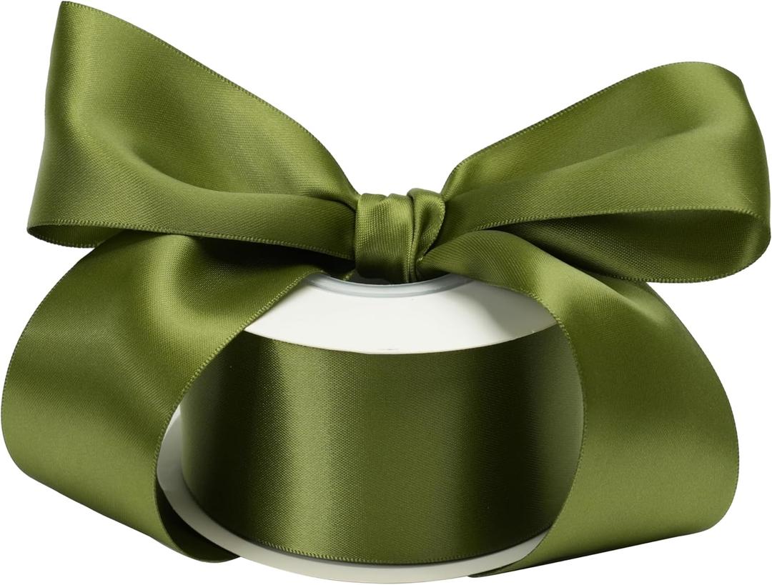 Green Ribbon for Gift Wrapping Moss Green Satin Ribbon 2 Inch Dark Green Ribbon for Crafts Green Christmas Ribbon Holiday Decorations - 25Yards