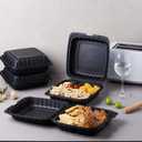 Jaluxing 9X9 3-Compartment 50-Pack Plastic Clamshell Takeout Food Trays Heavy Duty Togo Disposable Box For Pasta Salad Sandwich Carryout Hinged Containers With Secure Snap Lid (Formerly FULING)