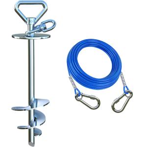 Dog Tie Out Cable and Stake,with 15 Feet Heavy Duty Cable(up to 200lbs),360° Swivel Dog Run Anchor,Runner for Yard-No Tangle,Ideal for Outdoor Camping