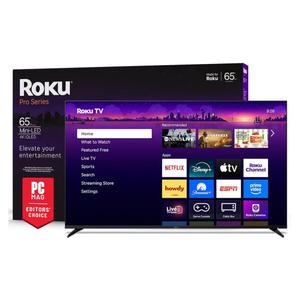 Roku Smart TV – 65-Inch Pro Series, Mini-LED TV – RokuTV with Backlit Voice Remote Pro – Flat Screen 4K QLED Television with 120Hz Refresh Rate & Dolby Vision IQ, Live News, Sports, Entertainment