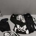 Sicypoty Kids Skeleton Costume Glow in The Dark Halloween Bone Bodysuit with Skeleton Hood Mask Black (8-10 Years)