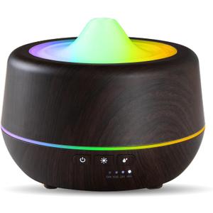 Essential Oil Diffuser, 500ml Crack Ultrasonic Fragrance Aromatherapy Diffuser, Cool Mist Humidifier with 7 Color Led Lights for Home, Bedroom, Auto Shut-Off Function (Dark Brown)
