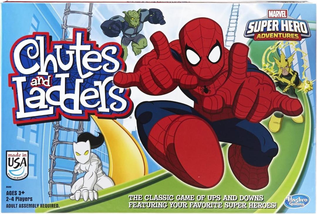 Hasbro Gaming Chutes and Ladders: Marvel Spider-Man Edition Board Game for Kids 2-4 Players, Preschool Games, Ages 3 and Up