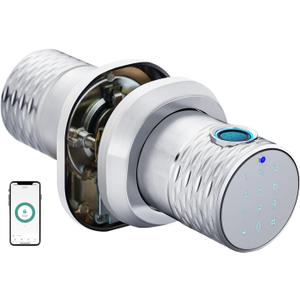 Fingerprint Smart Door knob, Keyless Entry Door Lock with Keypad, 4-1 in Unlock (APP/Code/Fingerprint/Key) Back Locking, Auto Lock, Anti Prying Password, for Home, Office, Hotel (YL-78A-SILVER-NEW)