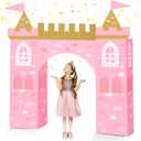 Bucherry 13 Pcs Princess Party Decorations Pink Princess Cardboard Castle Playhouse Large Royal Castle Girl Birthday Party Decoration 43 x 51 Cardboard Fort for Pink Baby Shower Decorations Kit