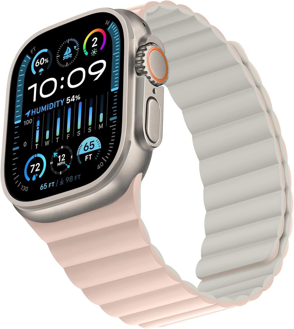 Bisikor Compatible with Apple Watch Band 49 46 45 44 42 41 40 38mm, Double Sided Wearable Silicone Magnetic Strap for iWatch Ultra SE Series 10 9 8 7 6 5 4 3 2 1 (42/ 44/ 45/ 46/ 49, Pink/ Beige)