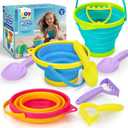 TOY Life 9 Pack Sand Buckets Toys Set with 3 Collapsible Beach Buckets 3 Shovels and 3 Rakes, Toddlers Beach Toys for Kids Ages 4-8 for Camping, Traveling, Fishing, Outdoor Summer Parties