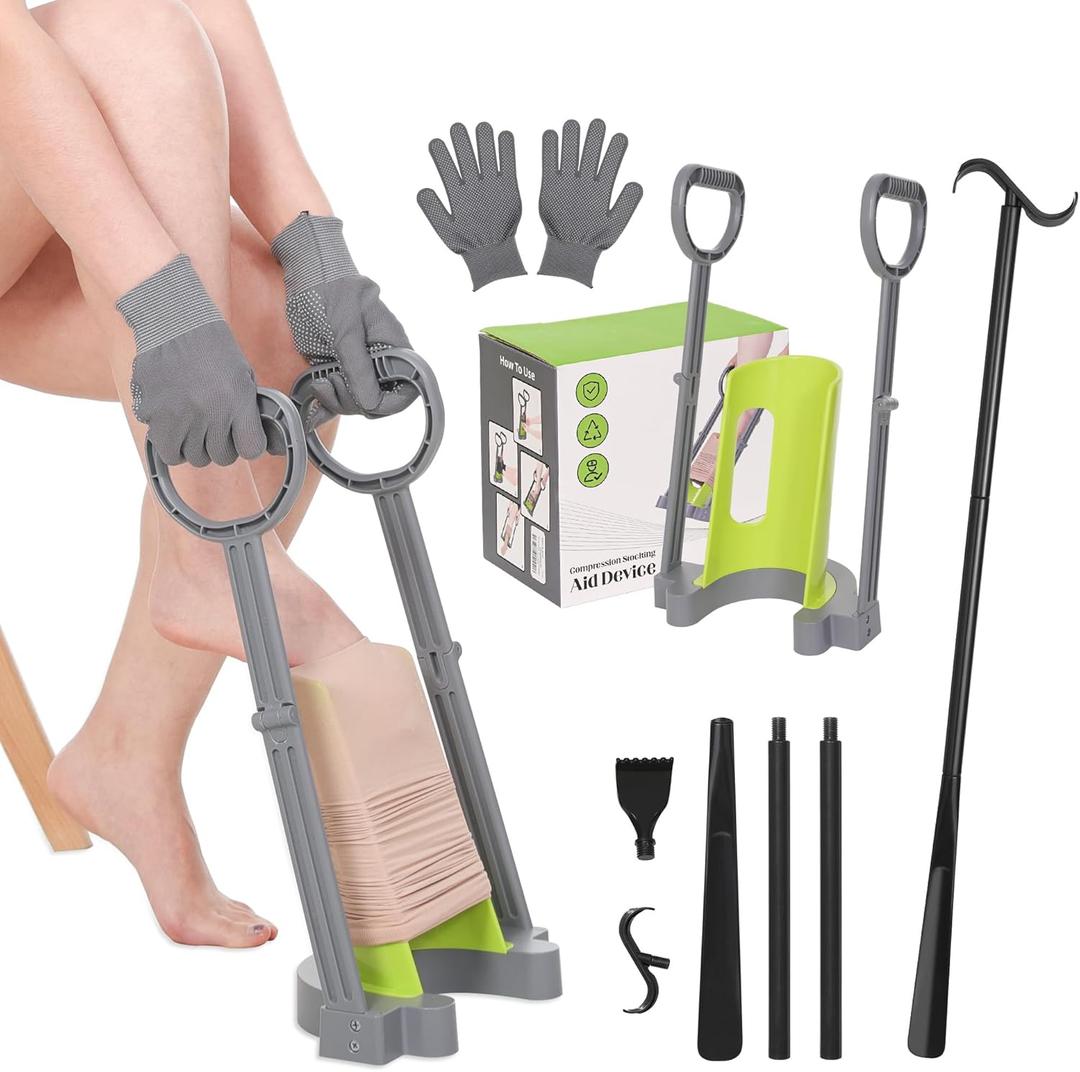 Compression Sock Aid Device - Sock Aids for Compression Stocking - Helper Device for Putting on Hosiery -with Replaceable Dressing Stick