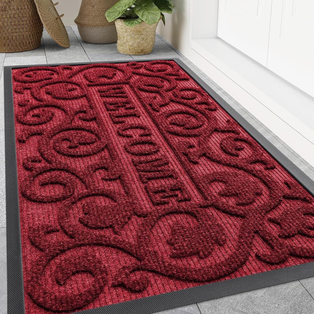 Smiry Front Door Mat Outside Entrance, Low Profile Rubber Doormat, 47x32