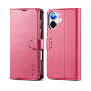 TUCCH Wallet Case for iPhone 17 (6.3") 2025, 4 Card Slots | RFID Blocking | Stand | Shockproof TPU Shell | PU Leather | Magnetic Closure | Protective Flip Folio Cover | Hot Pink
