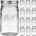 Wide Mouth Mason Jars 32 oz - 12 Pack Large Glass Mason Jars with Airtight Lids and Bands, 1 Quart Glass Jars for Pickling, Canning, Fermenting and Food Storage, Microwave & Dishwasher Safe