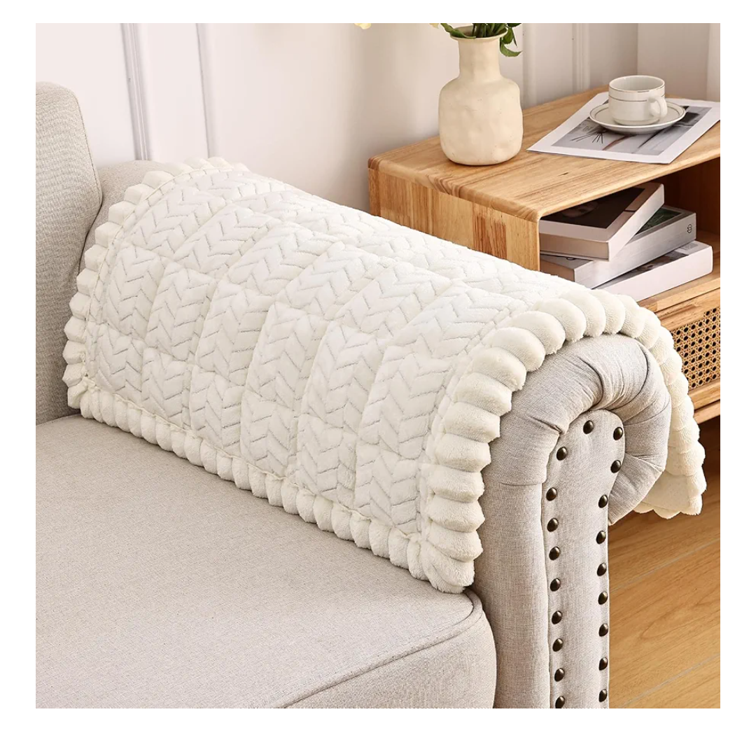 Smiry Non Slip Couch Armrest Covers for Dogs, Fuzzy Pet Couch Arm Covers for Sofa Pet Friendly, Soft Sofa Slipcovers Recliner Chair Arm Protector Washable (Beige, 27.6" x 27.6")