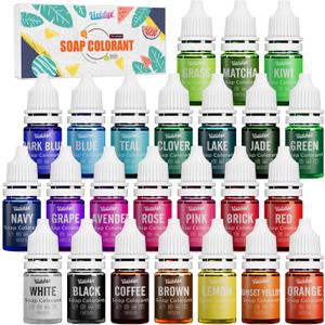 Soap Dye - 24 Color Food Grade Skin Safe Coloring for Bath Bomb and DIY Making Supplies - Liquid Concentrated Colorant Kit for Handmade Soaps and Crafts