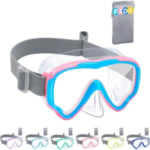 Vvinca Kids-Goggles with Nose Cover, Diving Mask Elastic Fabric Strap Anti Fog Anti Shattered Lens for Kids Swim Goggles 3-14 (09-Pink/Blue)