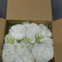 Geosar 8 Bundles Artificial Peonies Flowers Fake Silk Peony Bouquet Faux Peonies Flowers Bulk for Decoration Vase Floral Arrangements Wedding Party Table (White,Green)