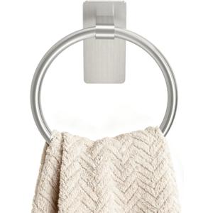 STWWO Brushed Nickel Towel Ring, Hand Towel Holder for Bathroom, Self Adhesive Hand Towel Rings for Bath, Kitchen, RV, No Drill Hole