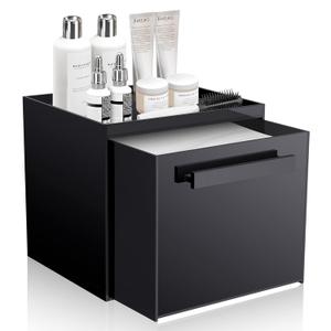 Disposable Face Towel Storage Box Compatible with Clean Skin Club Clean Towel XL Acrylic Cosmetic Organizer Container Box Facial Towels Holder with Drawer Wall-Mounted (Glossy Black)