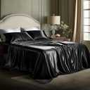 Bedsure Black Satin Sheets Full Size - 4 Piece Silky Bedsheets with 15 Inches Deep Pocket Fitted Bedsheet,1 Flat Sheet, 2 Satin Pillowcases, Good for Hair & Skin (Full, Black)
