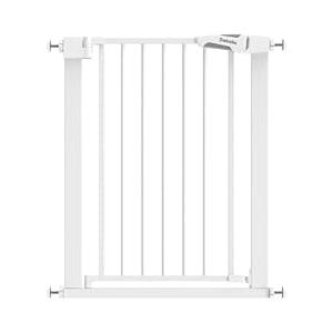 BABELIO 36" Tall Narrow Baby Gate, 26-28.5" Auto-Close Metal Pet Gate for Small Stairs/Doorways/Hallways, NO Drilling Pressure Mounted for Child and Pets, NO Extensions, White