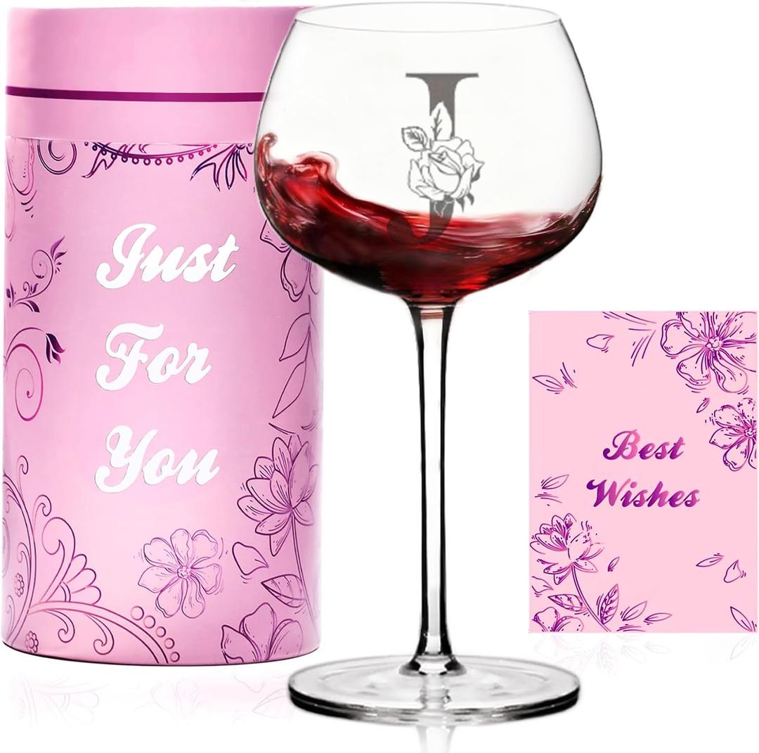 Personalized Mothers Day Gifts for Women,Customized Monogrammed A-Z Initial Wine Glass Gift,Birthday Gifts for Mom,Wife,Sister,Best Friend,Unique Wine Gifts for Women (Letter J)