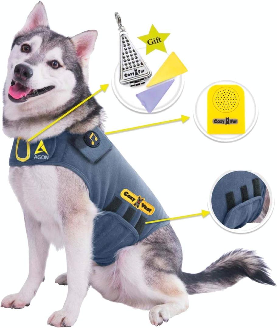 CozyVest Dog Anxiety Vest 3-in-1 Music & Aromatherapy Shirt, Relaxing Sound & Essential Oils Jacket, Fireworks Thunder Separation & Thunderstorm Canine Stress Relief Coat (Small [15-25 Lbs], Gray)