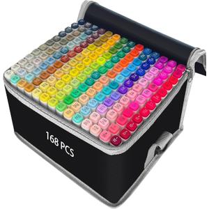 VIBEX 168 Colors Alcohol Markers with Base Dual Tip Drawing Markers for Adult and Kids Comics Coloring Sketching Illustration - Refillable (168 White)