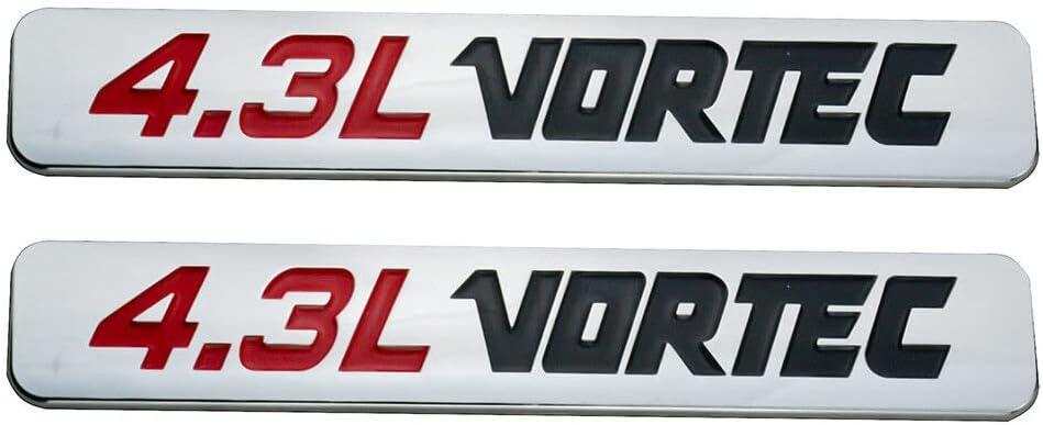 2pcs 4.3L VORTEC Emblem Badge for Colorado Sierra Silverado 1500 2500HD (Chrome Black Red)