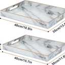 Serving Tray, Set of 2 Plastic Marble Coffee Table Tray 18.9"x13.7"x1.6"/15.7"x11.8"x1.6" Food Trays for Eating on Lap Coffee Tray with Handles Rectangular Decorative Trays,Tea Trays for Serving