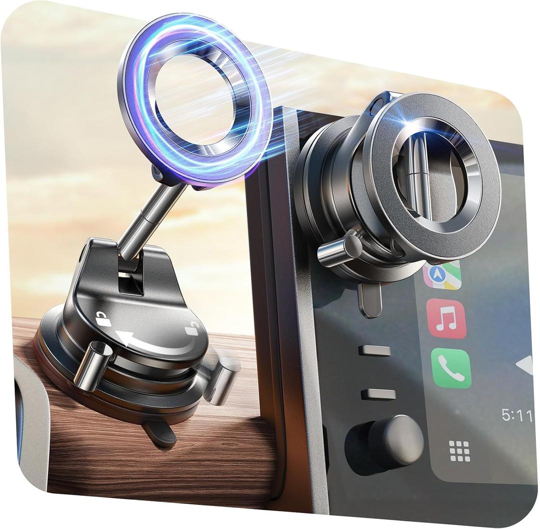 LISEN Vacuum for MagSafe Car Mount, Suction Cup Magnetic Phone Mount, Hands Free Content Creator Essentials for Windshield/Screen/Glass/Mirror/Kitchen/Bathroom/Gym for iPhone 16 15 14 Pro Max (Black)