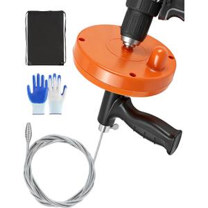 Drain Auger, 25FT Drain Snake with Drill Adapter, Flexible Plumbing Snake Clog Removal Tool with Gloves & Cloth Bag, Use Manually or Powered for Kitchen Bathroom Shower Sink