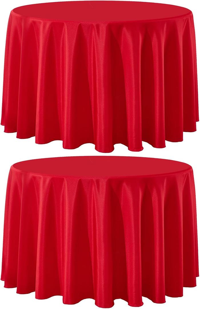 2 Pack Red Round Tablecloths 120 Inch for Dining Tables
Washable Decorative Linen Polyester Table Cover for Banquets Buffets Parties and Weddings